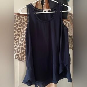 LOFT Beautiful Dark Blue Silky Tank EUC